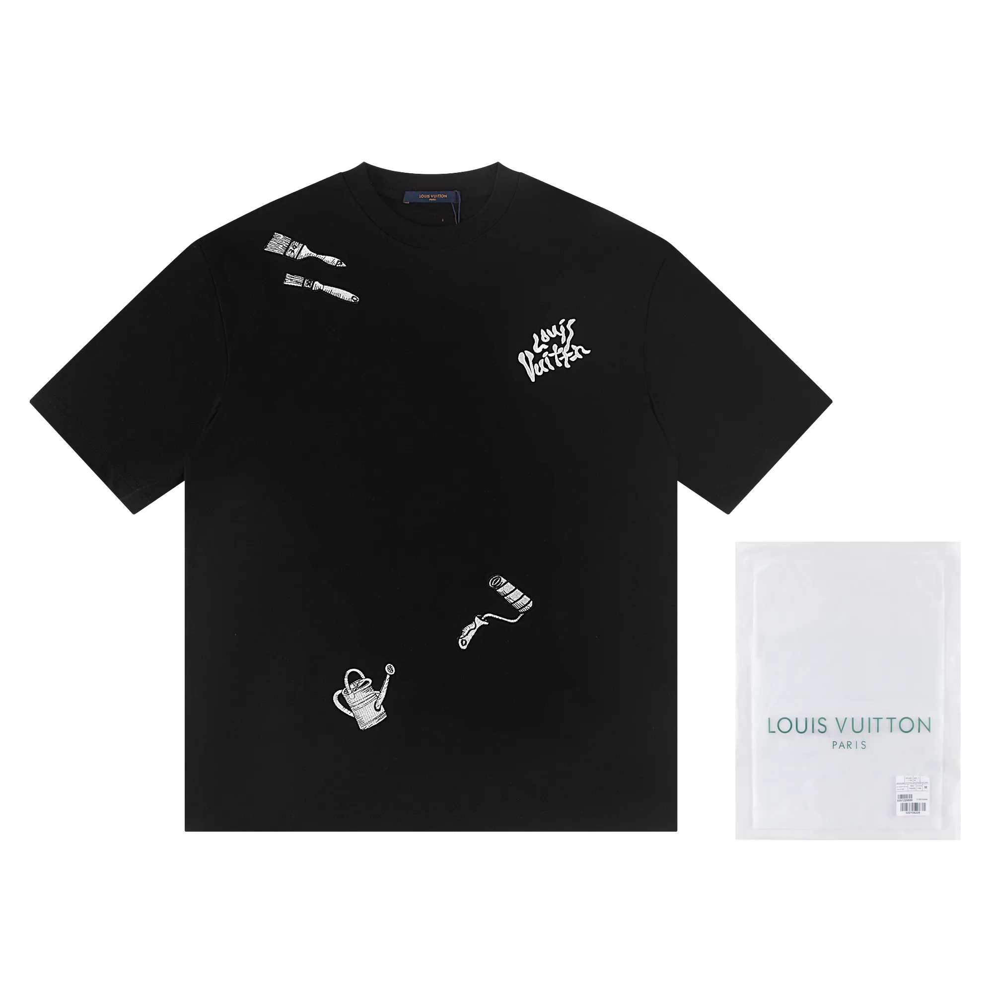 🅿️160 louis vuitto*2026 latest whitewash embroidered short-sleeved T-shirt Material: Made of high version 300g double yarn combed cotton Size: S M L XL Color: black and white Style number: W2809